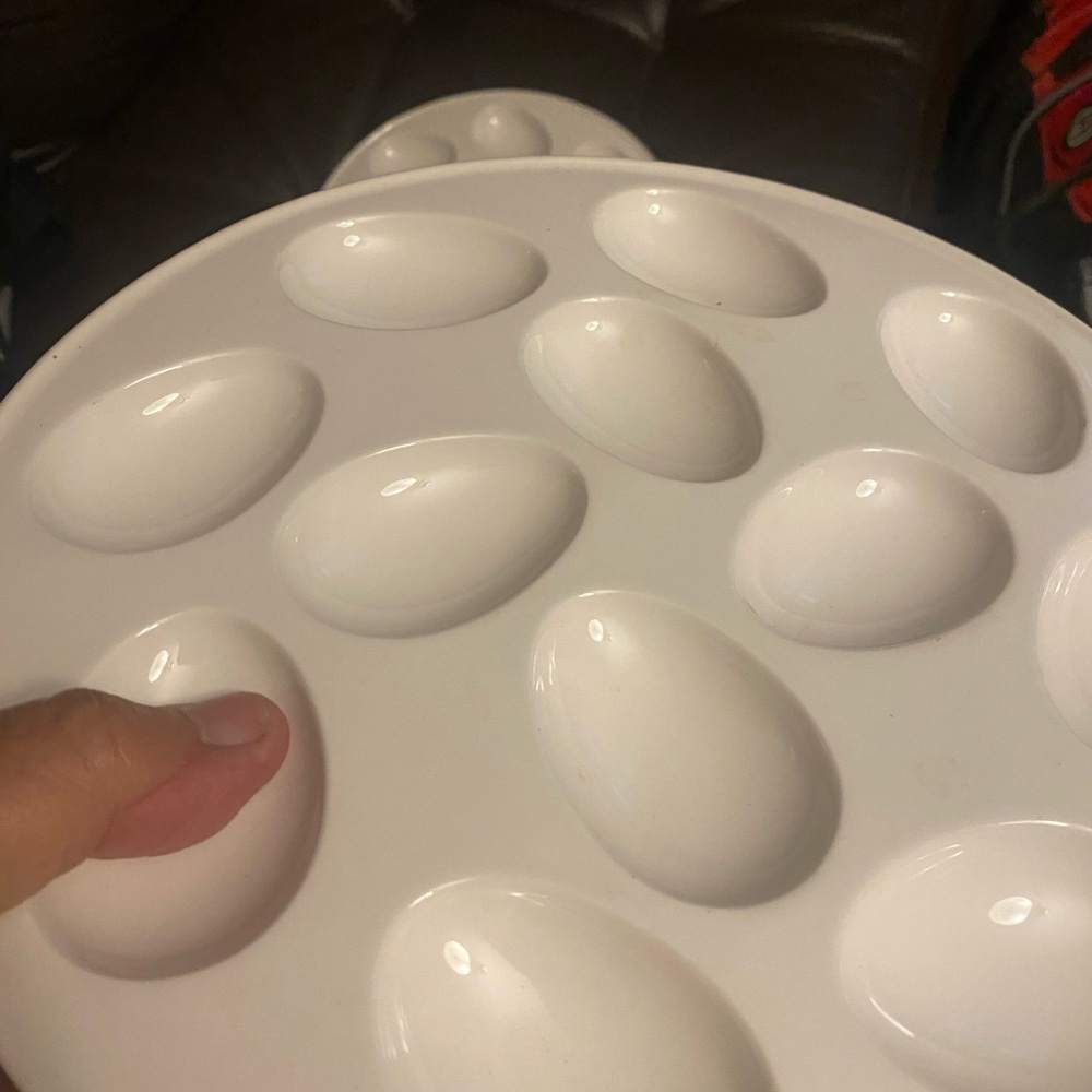 2 White ceramic Deviled Egg Tray.  Capacity 12 each tray